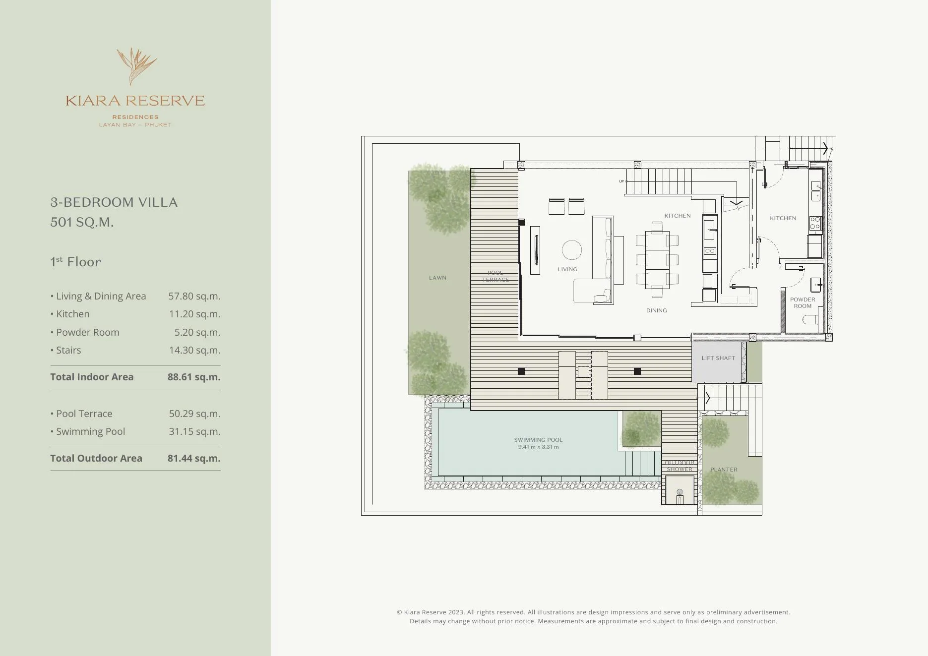 Kiara Reserve — 3BR villa floor plan